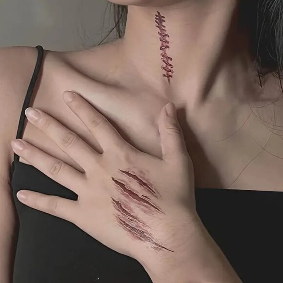 1 Sheets Halloween Temporary Tattoos - Realistic Wound, Scar, And Blood Hole Pat - Picture 2 of 3